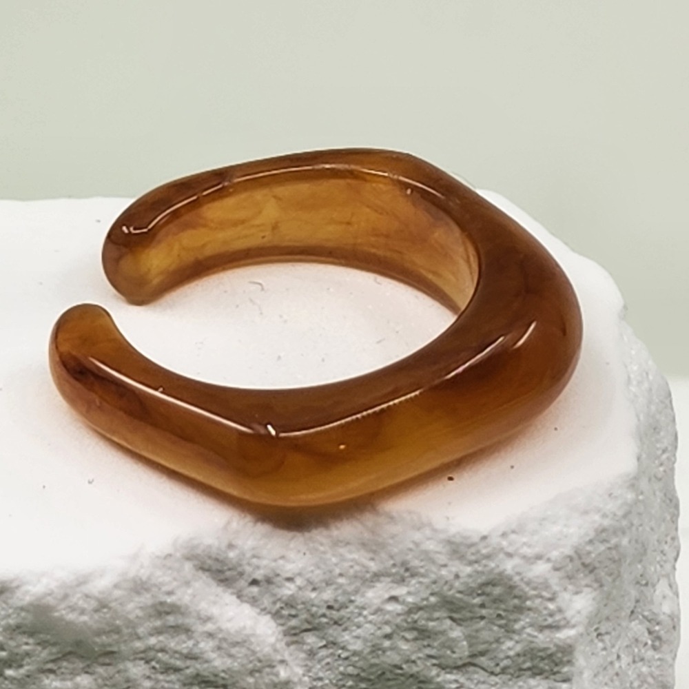 Amber Brown Translucent Resin Open Band Ring Chunky Statement Retro Cocktail